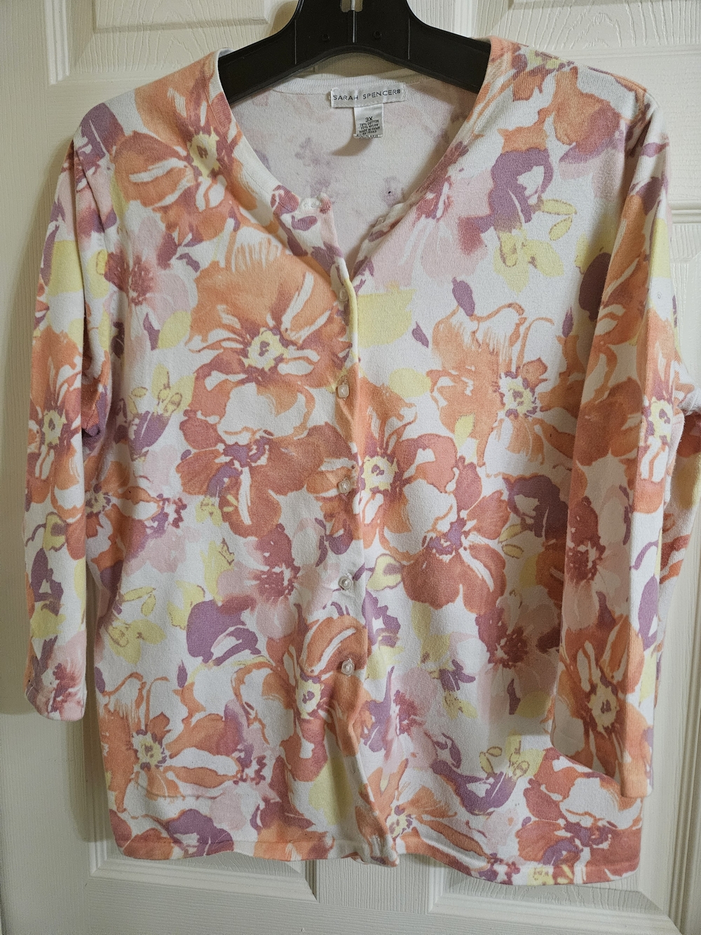 Talbots Pastel Floral Button-Front Cardigan in Peach, Lavender & Yellow
